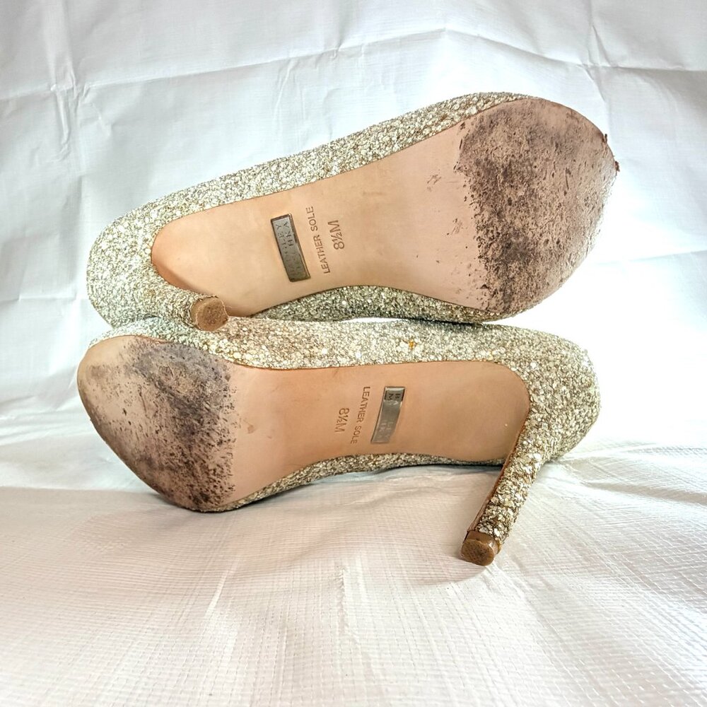 Badgley Mischka "Kassidy/Kassidy II" Silver Glitter Peep-Toe Pumps - Size 8-1/2 - Picture 6 of 8